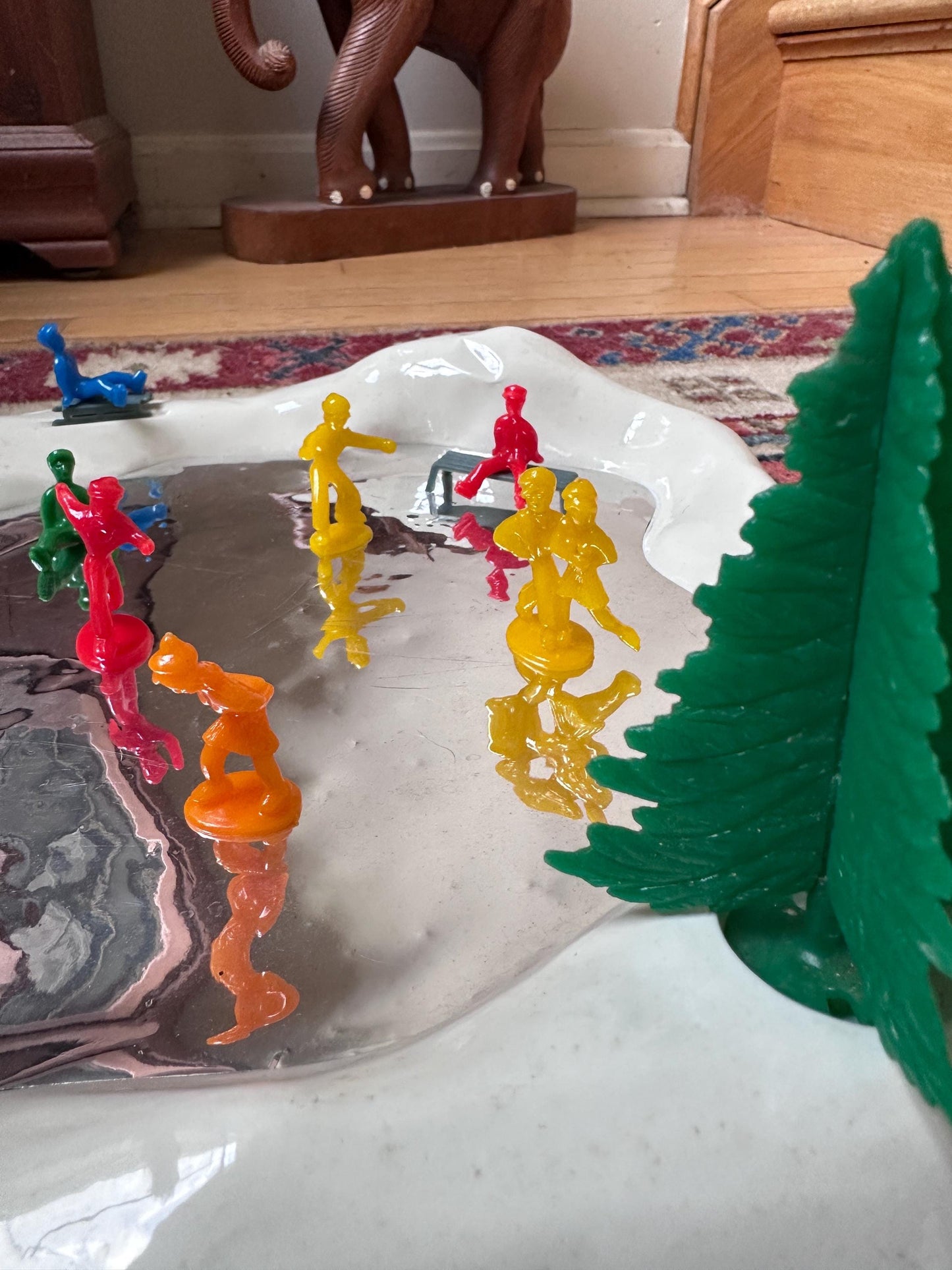 Vintage Regency Alpine Reflecting Skating Pond with Figures | Original Box | Kitschy Christmas Village Accessory | Retro Holiday Display
