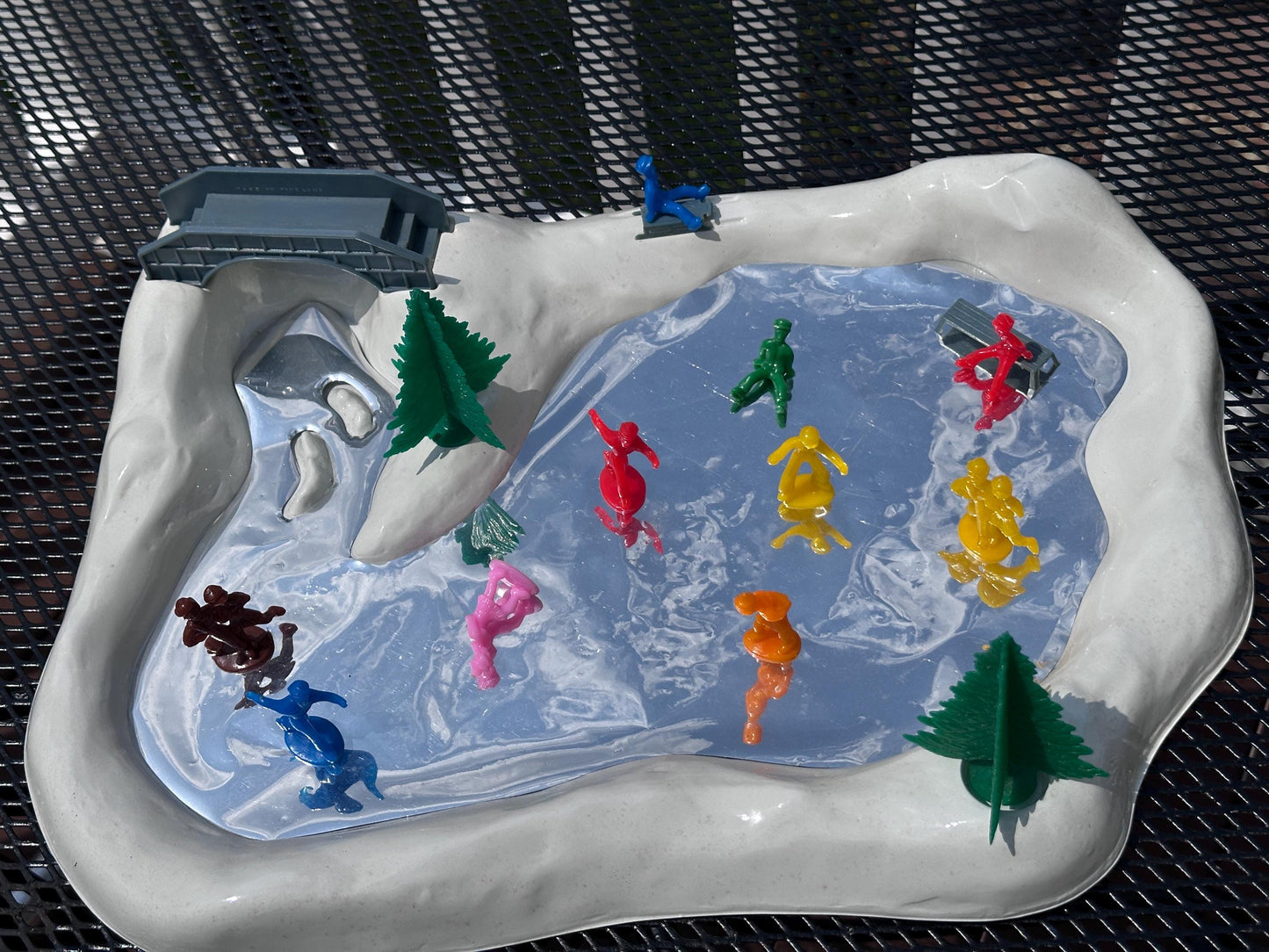 Vintage Regency Alpine Reflecting Skating Pond with Figures | Original Box | Kitschy Christmas Village Accessory | Retro Holiday Display