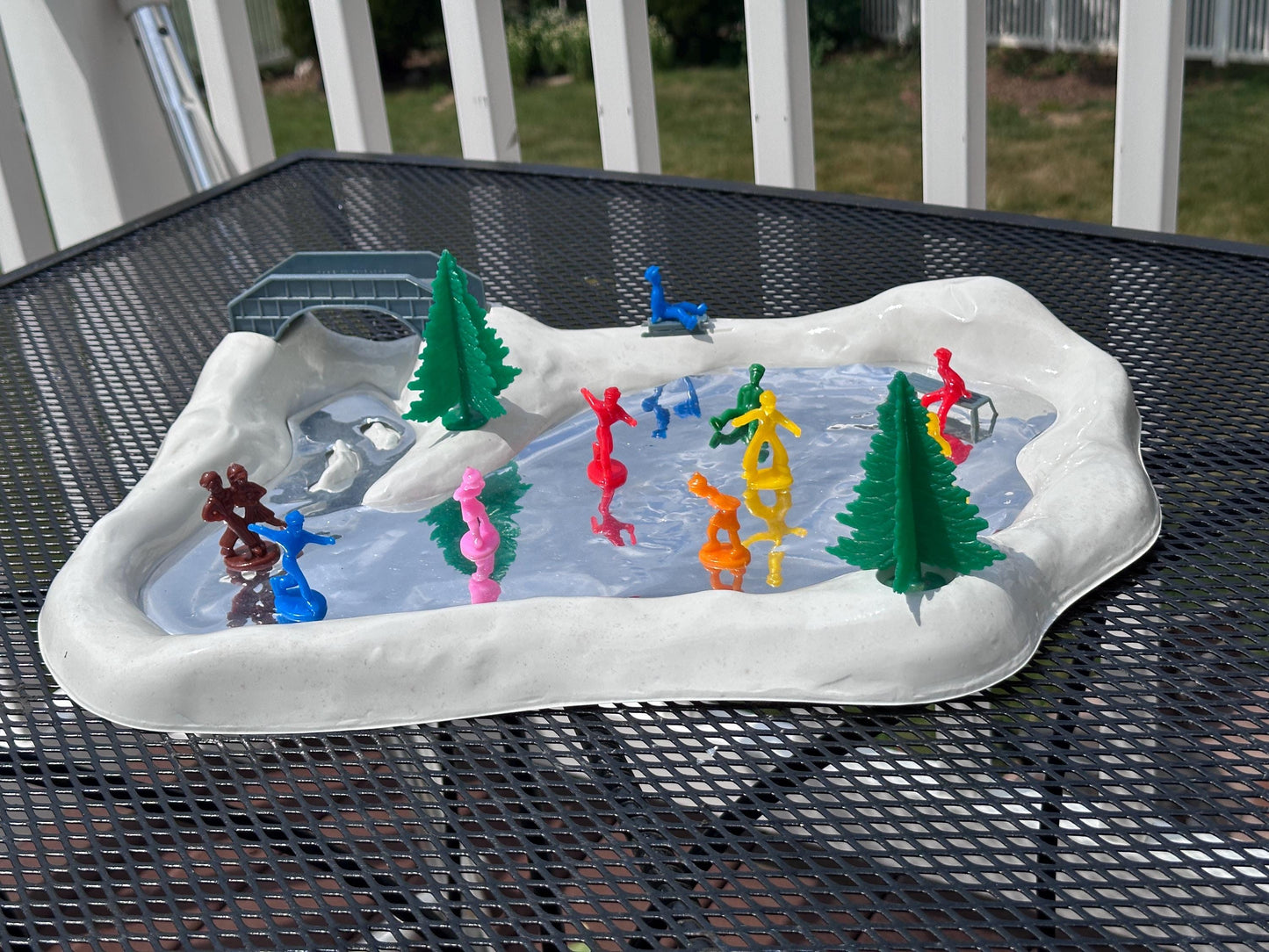 Vintage Regency Alpine Reflecting Skating Pond with Figures | Original Box | Kitschy Christmas Village Accessory | Retro Holiday Display