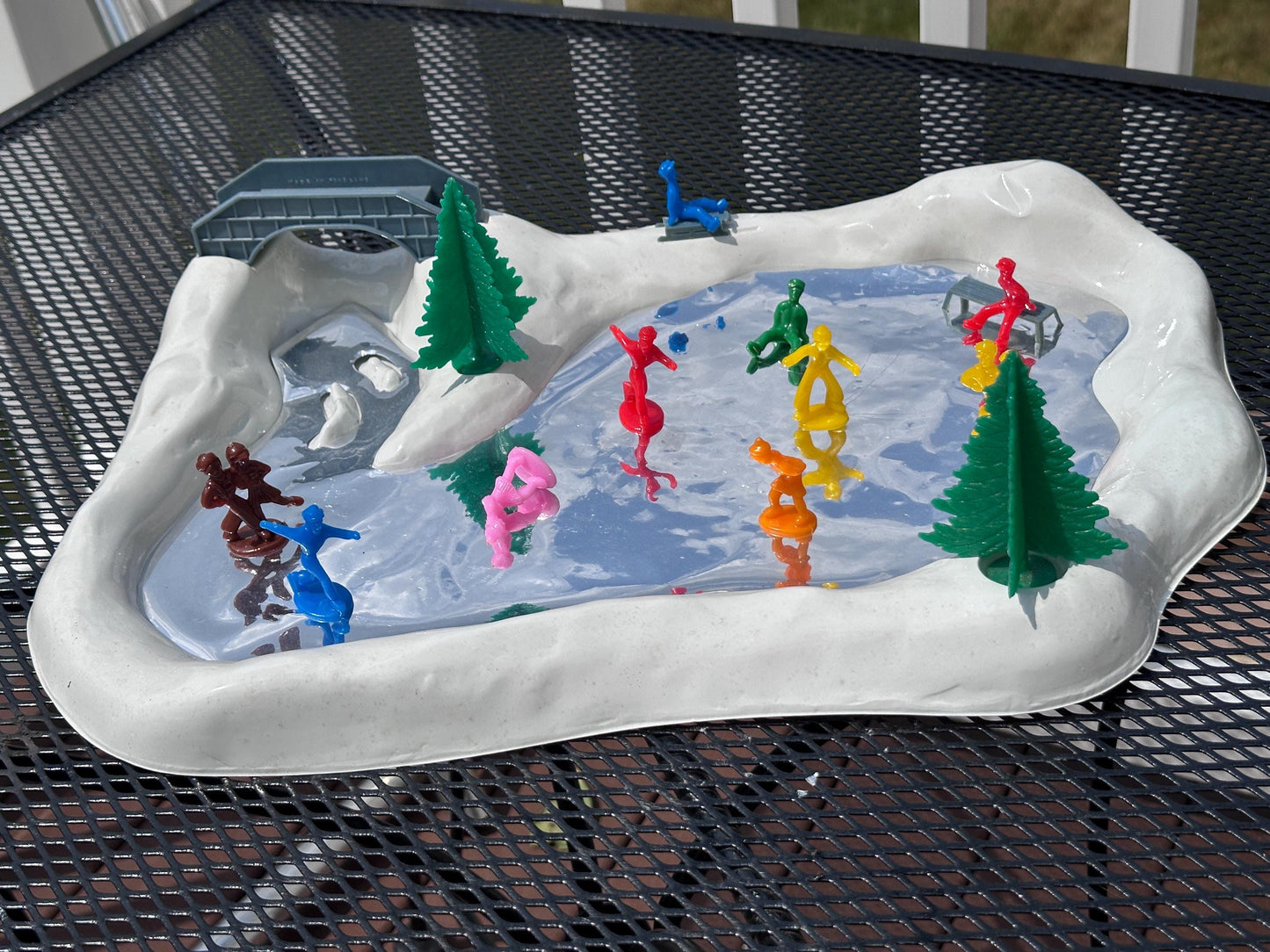 Vintage Regency Alpine Reflecting Skating Pond with Figures | Original Box | Kitschy Christmas Village Accessory | Retro Holiday Display