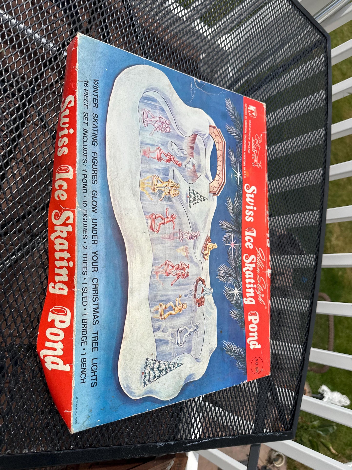 Vintage Regency Alpine Reflecting Skating Pond with Figures | Original Box | Kitschy Christmas Village Accessory | Retro Holiday Display