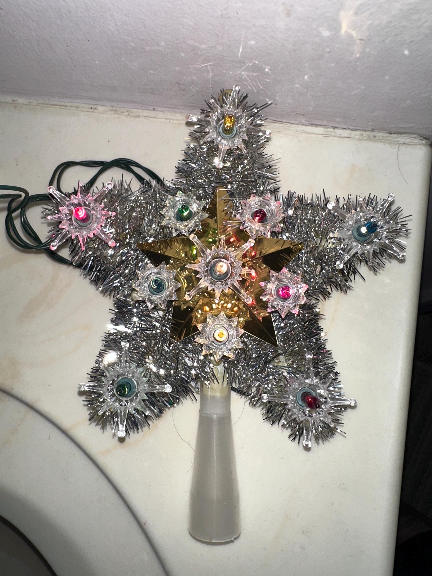 Vintage 1970s Electric Gold Star Christmas Tree Topper | Flashing 11-Light Tree Topper | Tested & Working | Original Box | Retro Holiday Dec