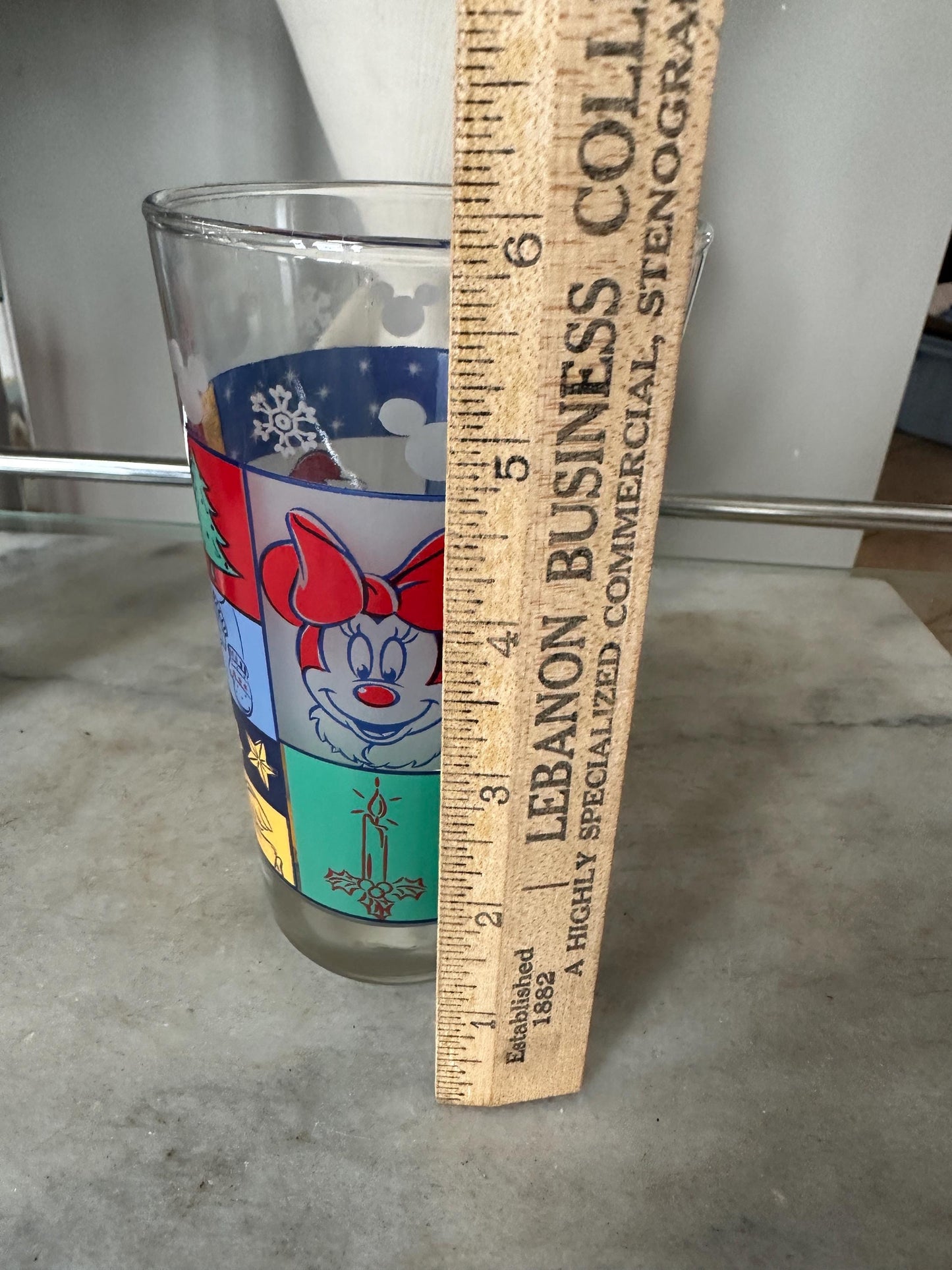 Vintage Disney Anchor Hocking Set of 2 Mickey & Minnie Mouse Christmas Pint Glasses - 1980s