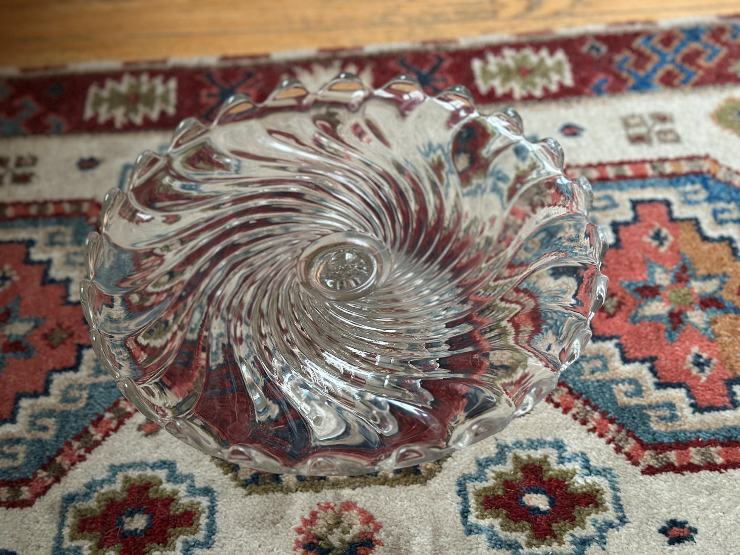 Vintage Fostoria Glass Colony Swirl Clear 12” Scalloped Pedestal Cake Stand / Cake Plate – Elegant Mid-Century Glassware