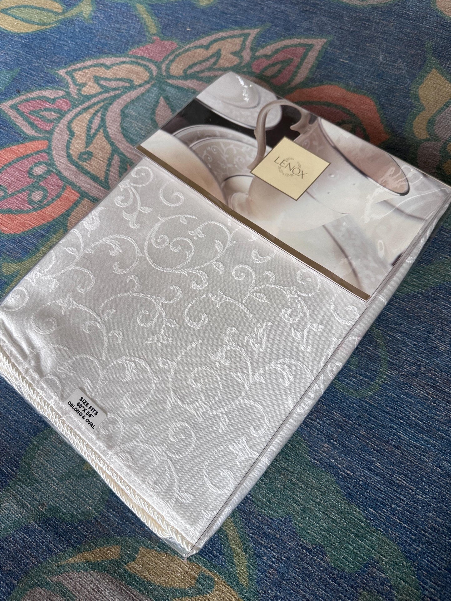 Lenox Opal Innocence Oval Tablecloth | Ivory Fine Table Linen | 60” x 84” | New Sealed Package | Elegant  Holiday & Formal Entertaining
