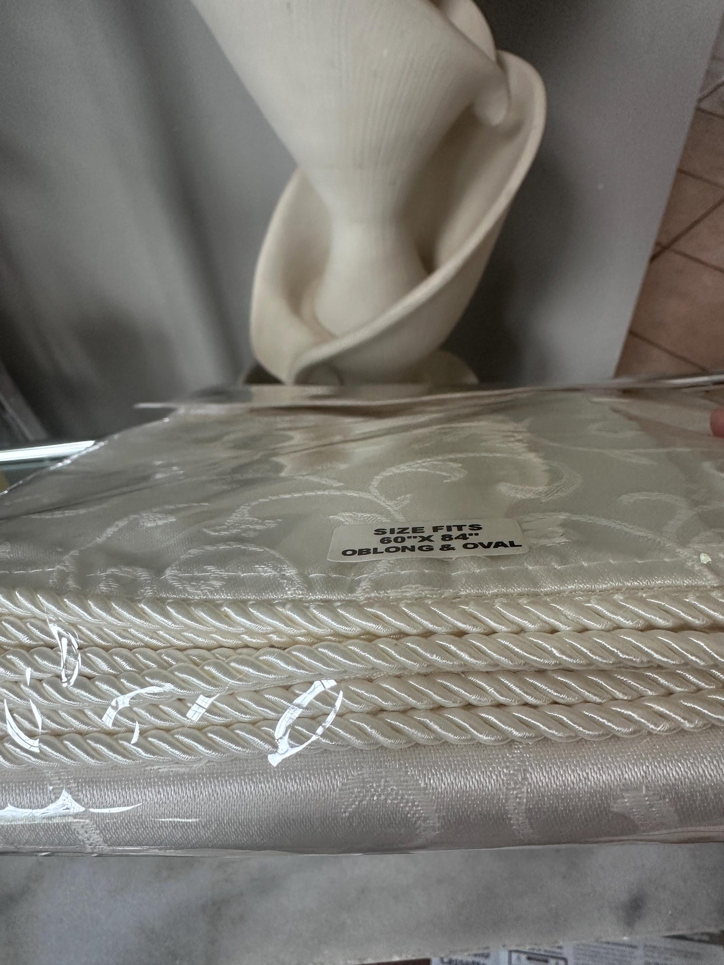 Lenox Opal Innocence Oval Tablecloth | Ivory Fine Table Linen | 60” x 84” | New Sealed Package | Elegant  Holiday & Formal Entertaining