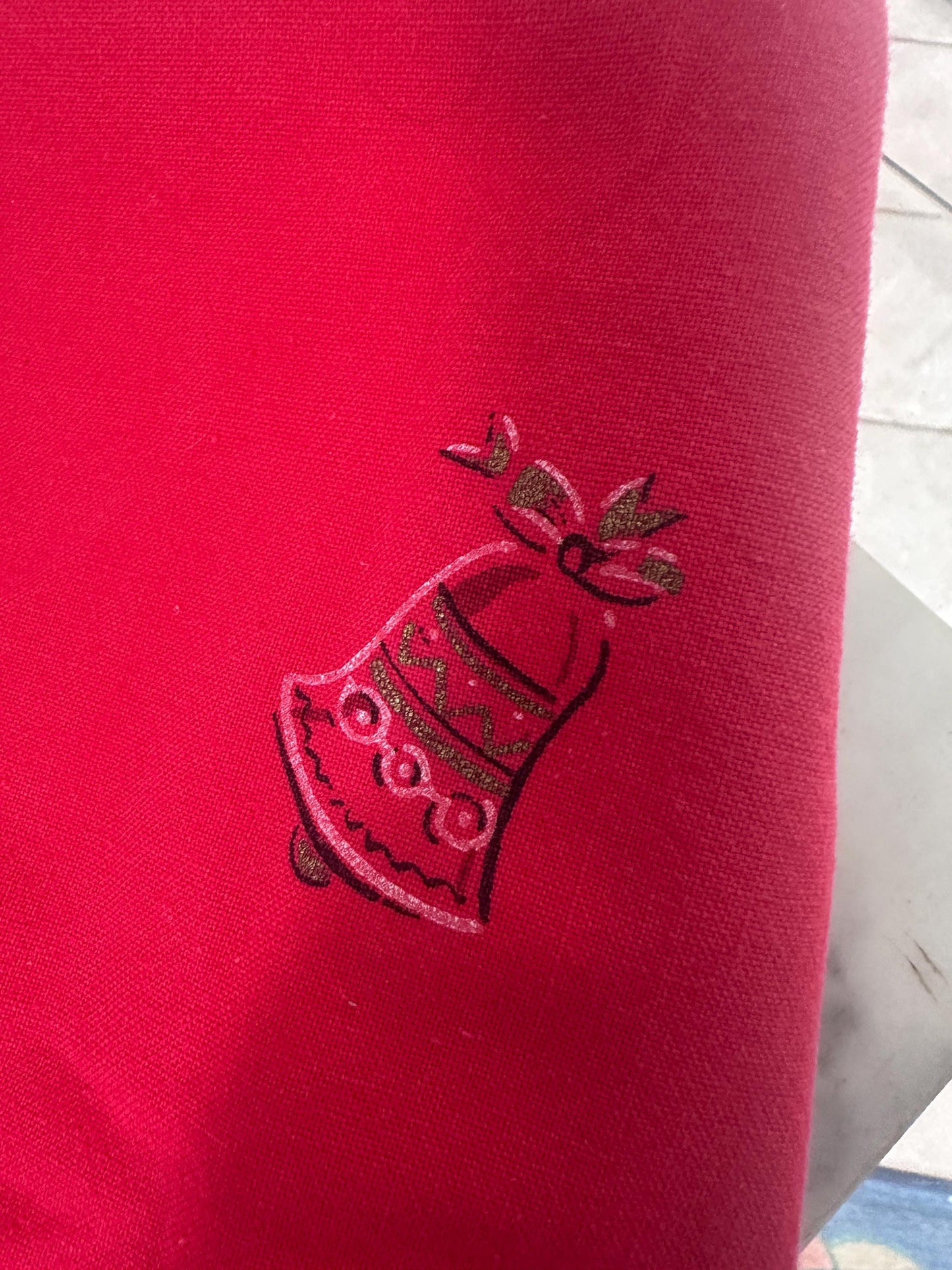 Vintage MCM Kitschy Christmas Tablecloth | Bright Red Santa, Christmas Tree & Gifts Print | 48” x 60” | Retro Holiday Table Linen