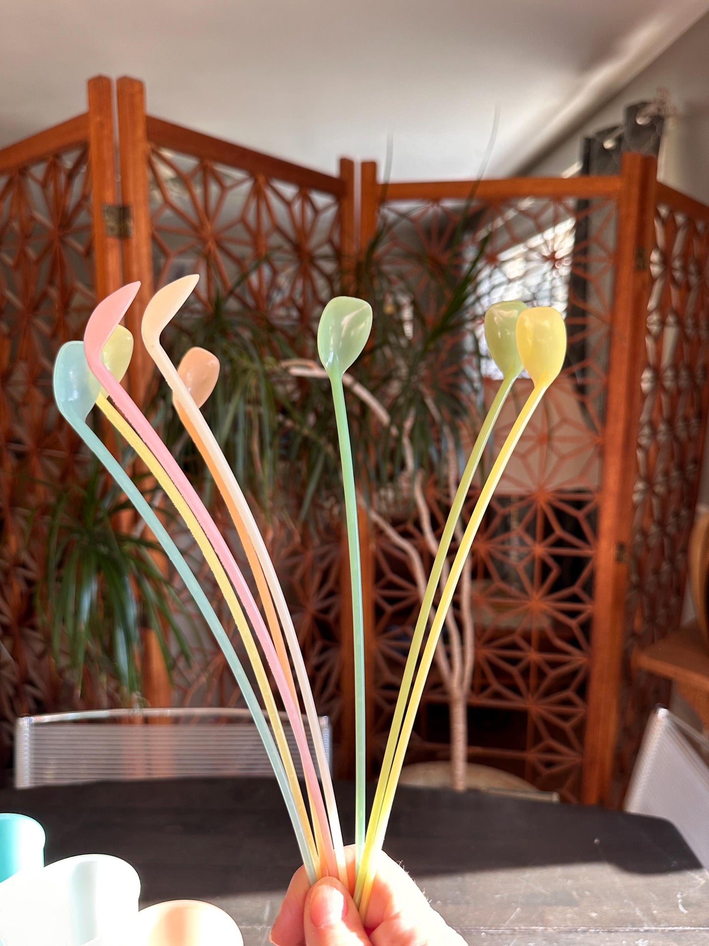 Vintage 1950s Tupperware “Millionaire Line” Glass Set #116 + Long Iced Tea Spoons – Mid Century Drinkware Set of 6