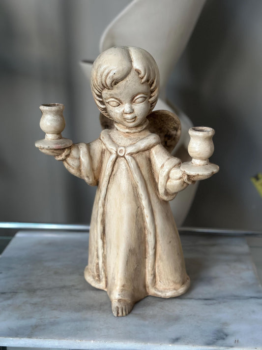 Vintage Ceramic Angel Double Candle Holder – 13” Tall Christmas Centerpiece, Litschy Christmas, Retro Christmas