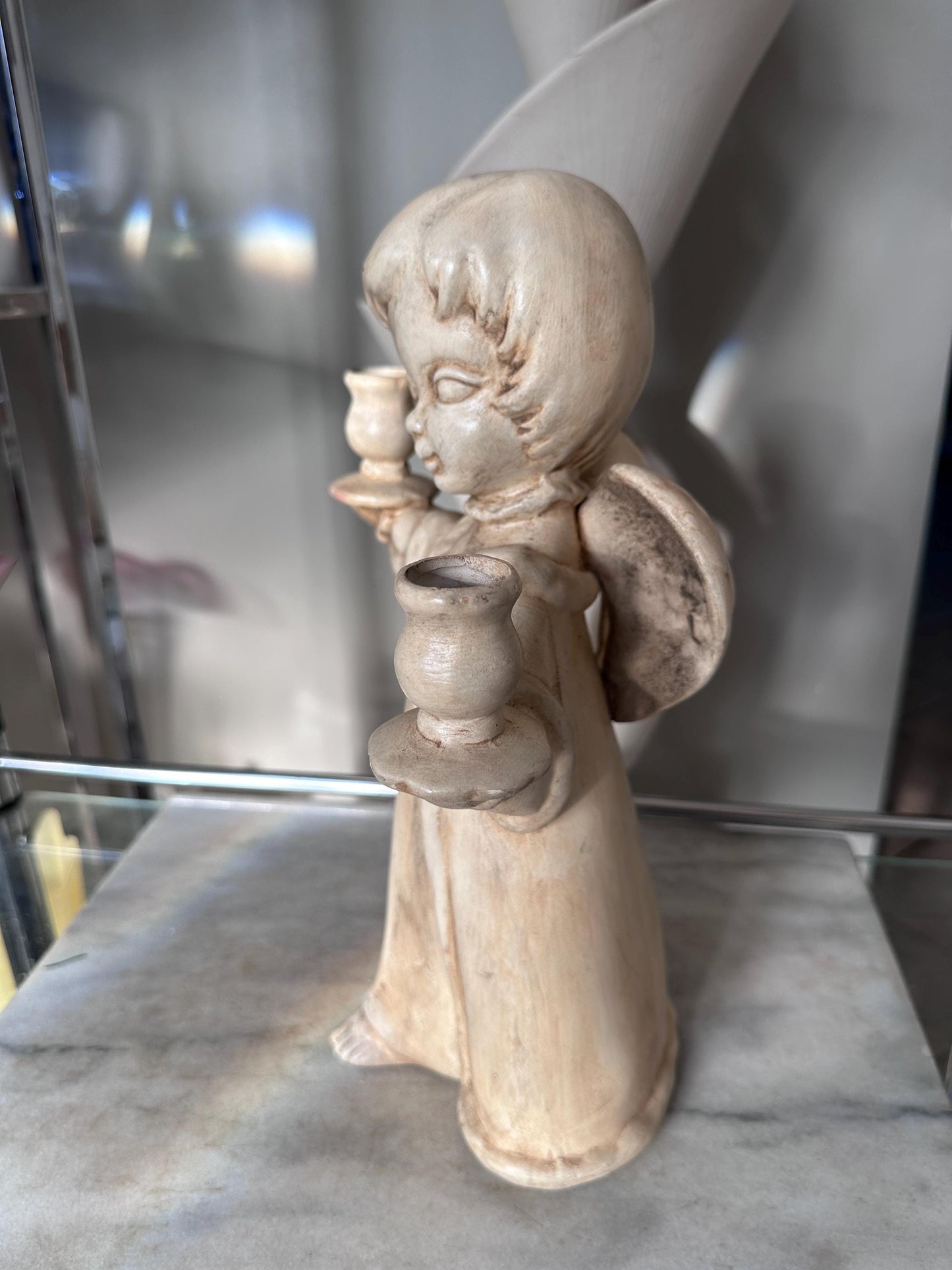 Vintage Ceramic Angel Double Candle Holder – 13” Tall Christmas Centerpiece, Litschy Christmas, Retro Christmas