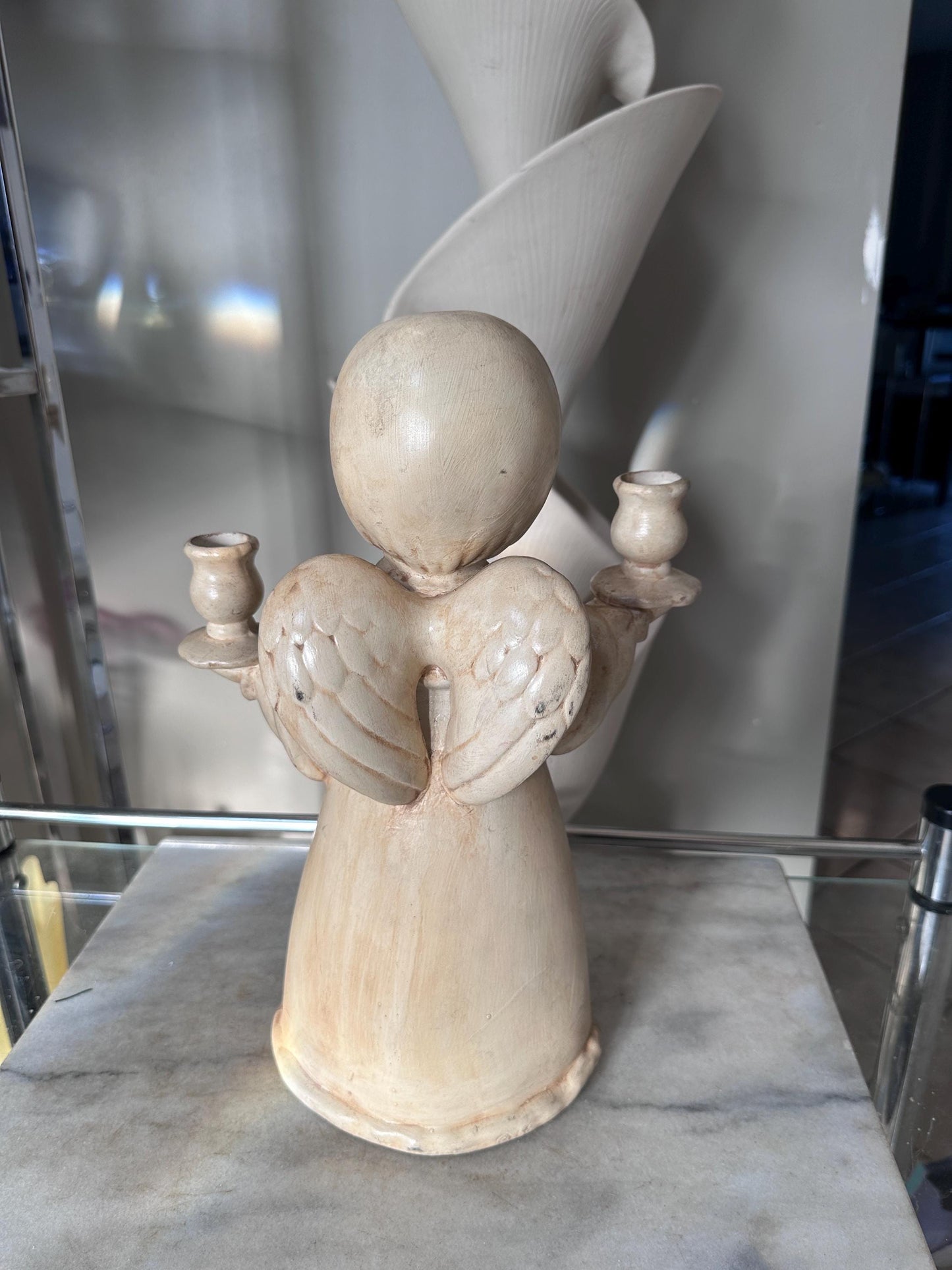 Vintage Ceramic Angel Double Candle Holder – 13” Tall Christmas Centerpiece, Litschy Christmas, Retro Christmas