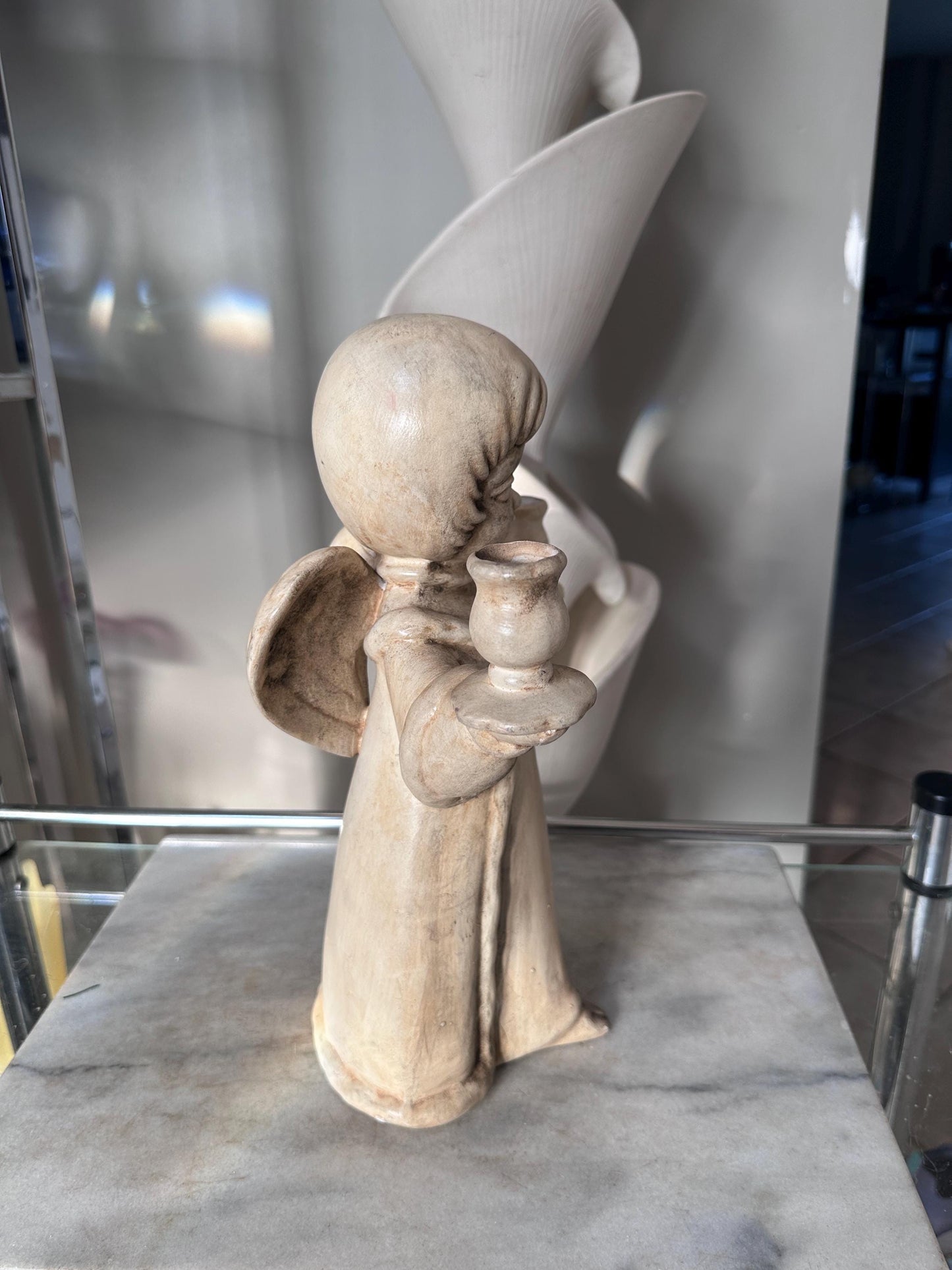 Vintage Ceramic Angel Double Candle Holder – 13” Tall Christmas Centerpiece, Litschy Christmas, Retro Christmas