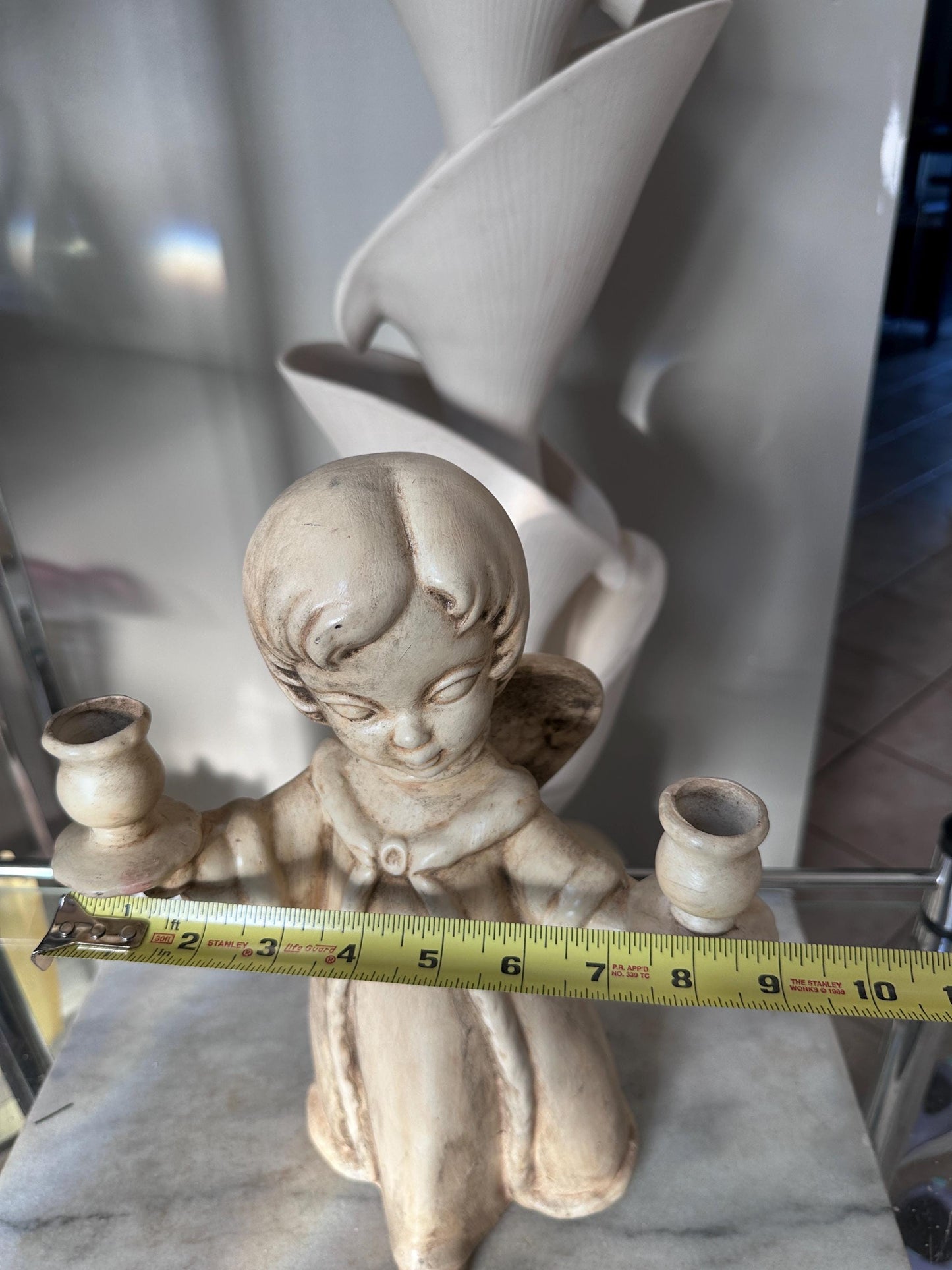 Vintage Ceramic Angel Double Candle Holder – 13” Tall Christmas Centerpiece, Litschy Christmas, Retro Christmas