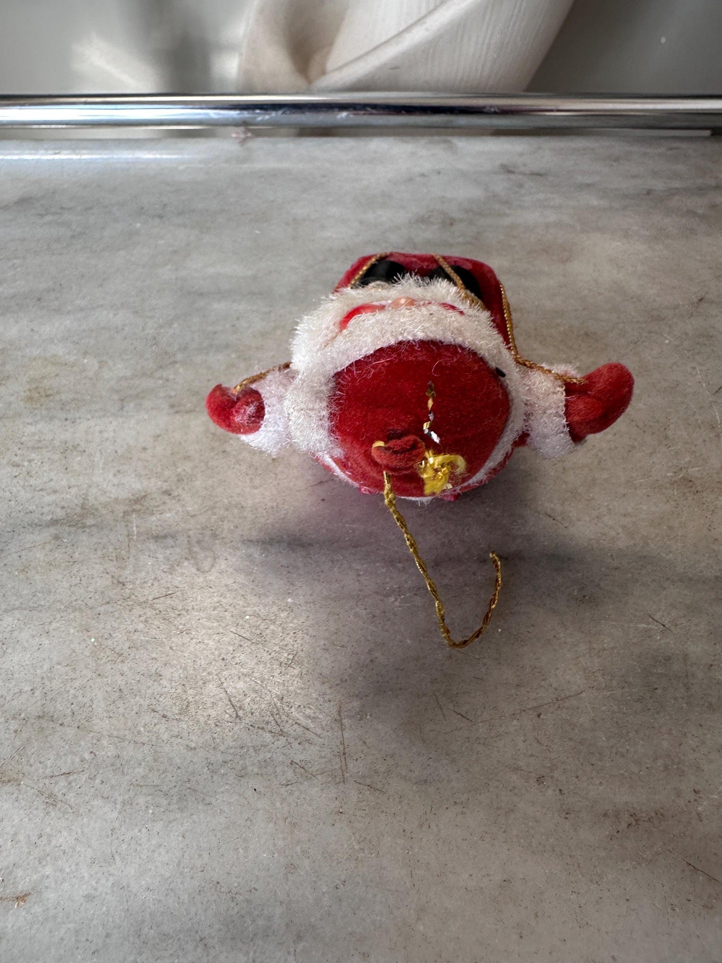 Vintage MCM Flocked Santa Skating / Skiing  / Sledding Ornaments - Set of 3