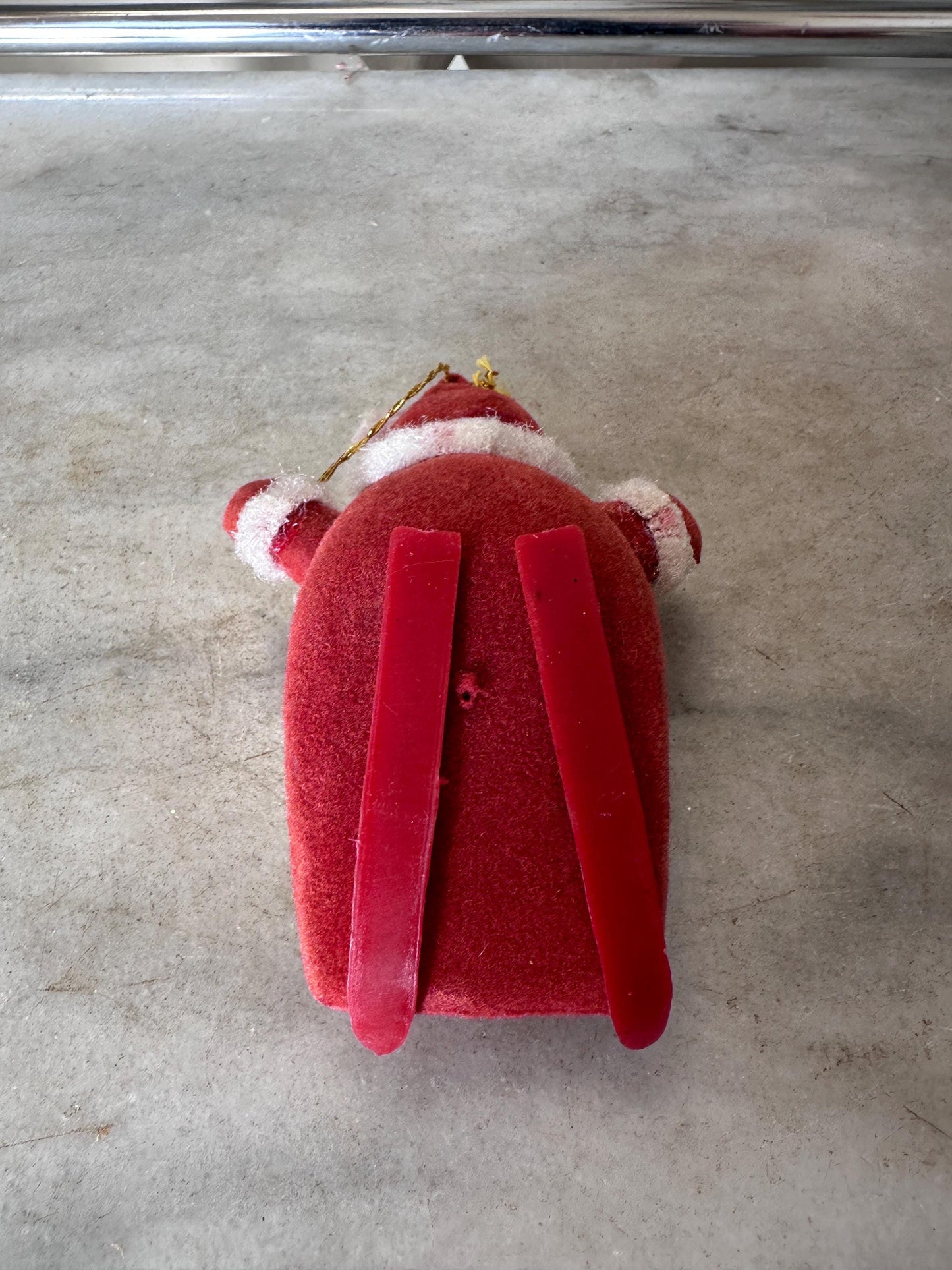 Vintage MCM Flocked Santa Skating / Skiing  / Sledding Ornaments - Set of 3