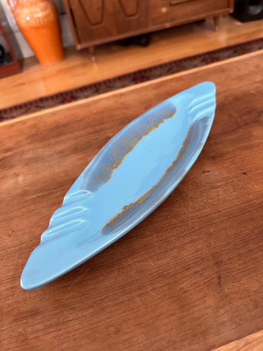 Vintage Ashtray USA Pottery #3450 X Orange with Green Drip Glaze