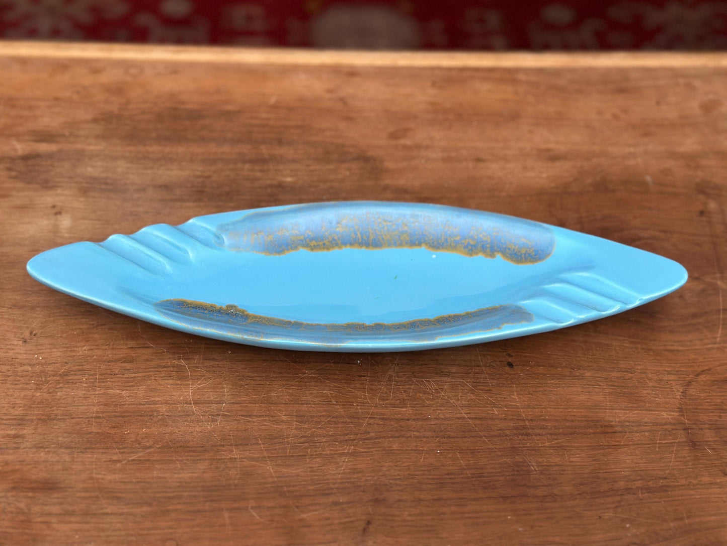 Vintage Ashtray USA Pottery #3450 X Orange with Green Drip Glaze