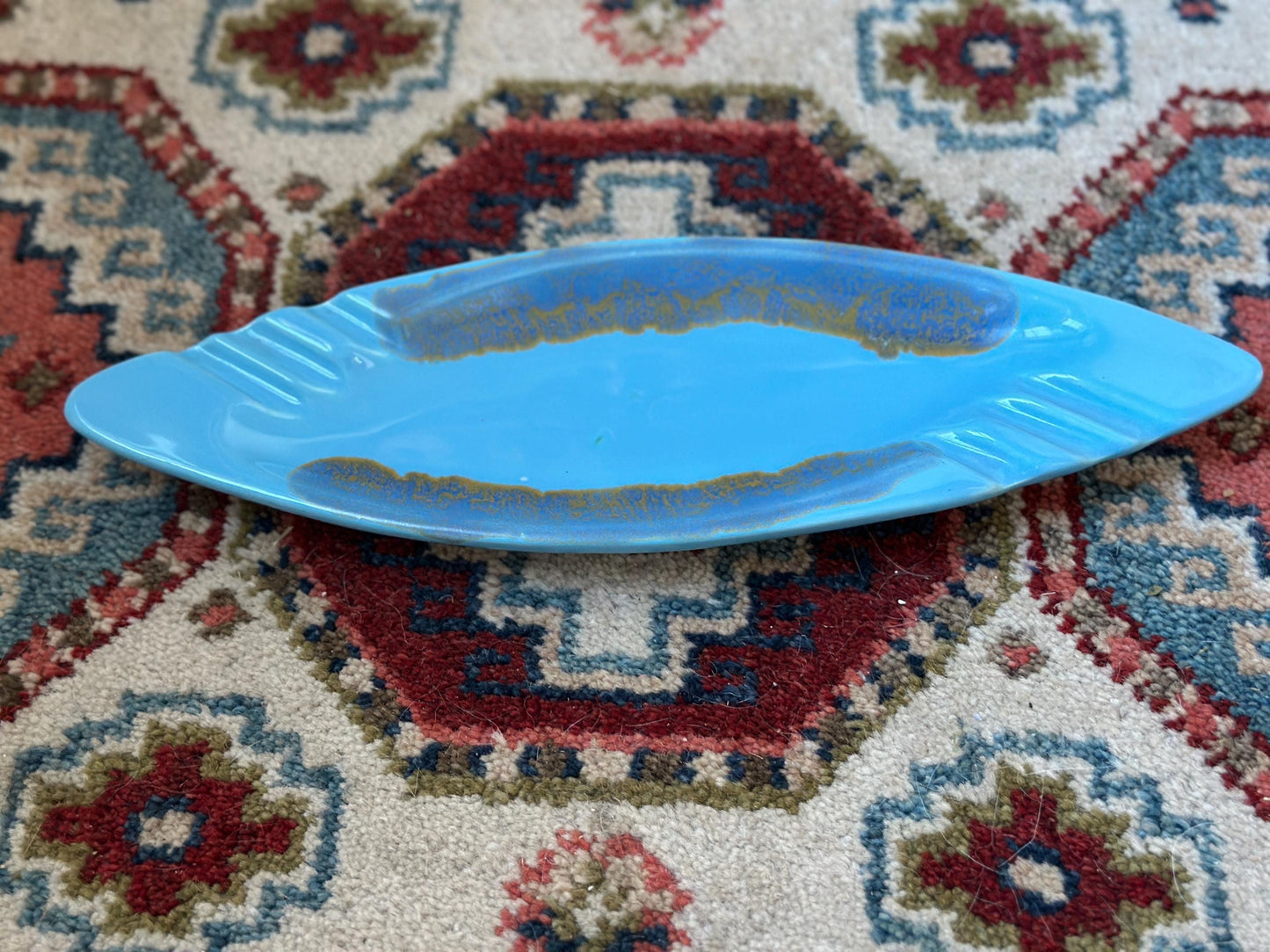 Vintage Ashtray USA Pottery #3450 X Orange with Green Drip Glaze