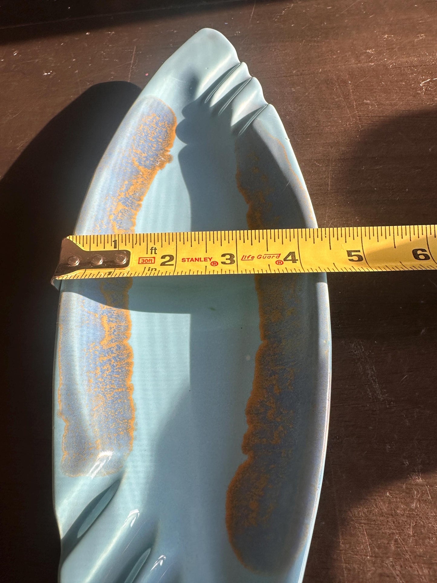 Vintage Ashtray USA Pottery #3450 X Orange with Green Drip Glaze