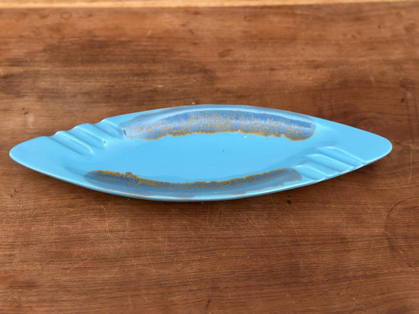 Vintage Ashtray USA Pottery #3450 X Orange with Green Drip Glaze
