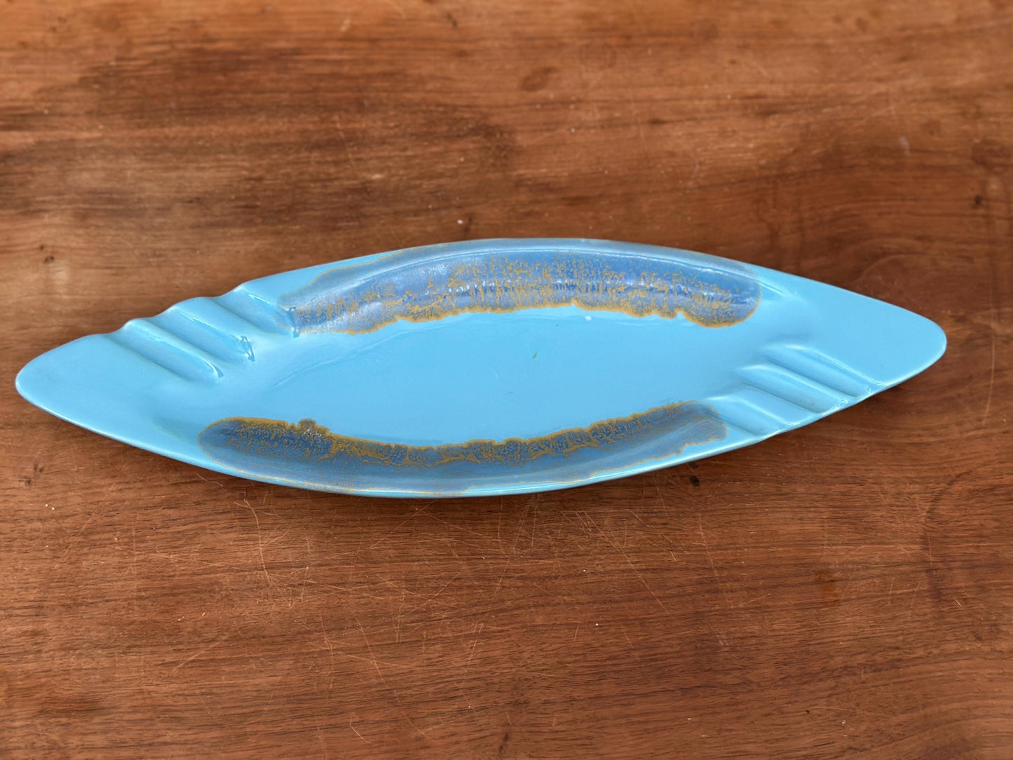 Vintage Ashtray USA Pottery #3450 X Orange with Green Drip Glaze