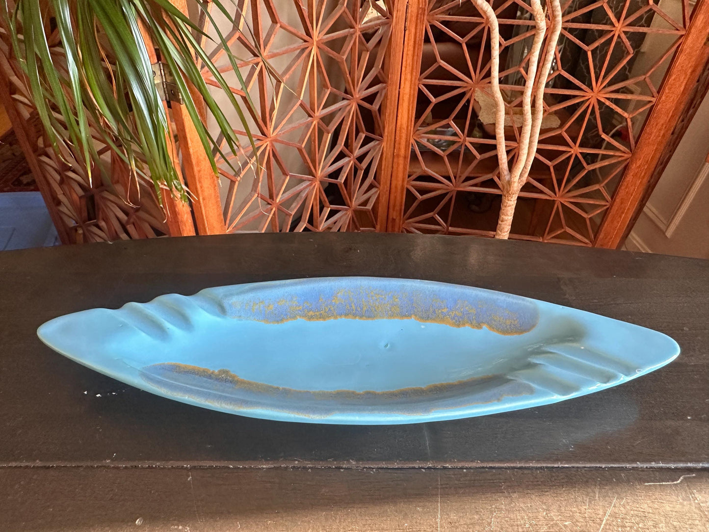 Vintage Ashtray USA Pottery #3450 X Orange with Green Drip Glaze