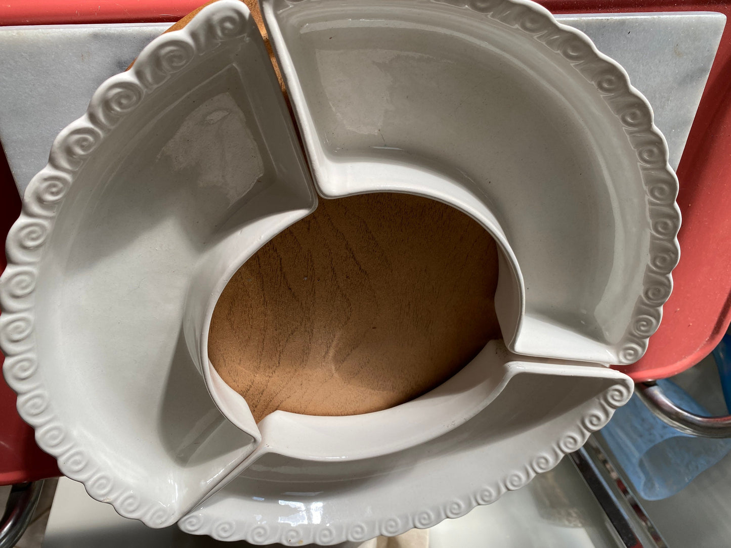 Mid Century California Pottery 267 Lazy Susan Condiment Tray | Avocado Green and White MCM Tray