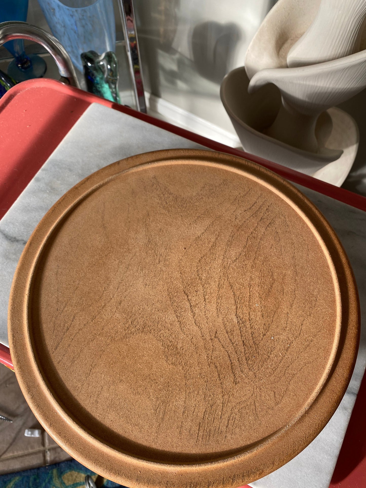 Mid Century California Pottery 267 Lazy Susan Condiment Tray | Avocado Green and White MCM Tray