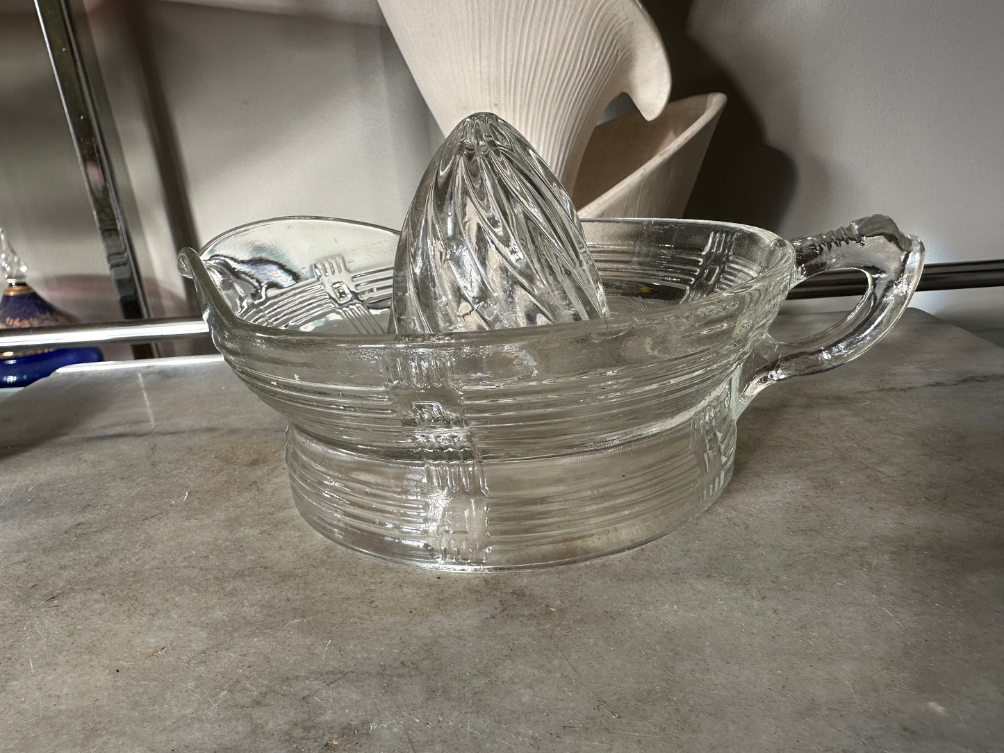 Vintage Hazel Atlas Clear Glass Juice Reamer with Criss Cross Pattern