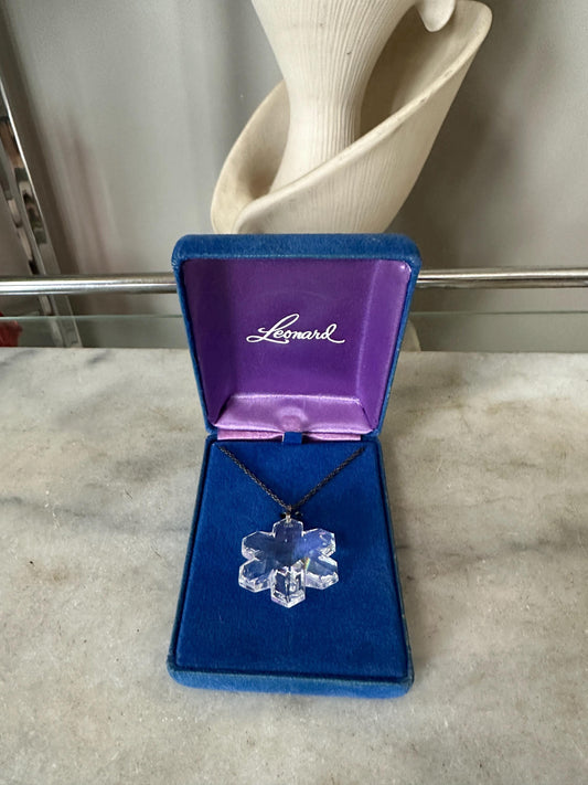 VTG LEONARD Genuine Snowflake Crystal Pendant Sterling Silver 18* Chain NIB
