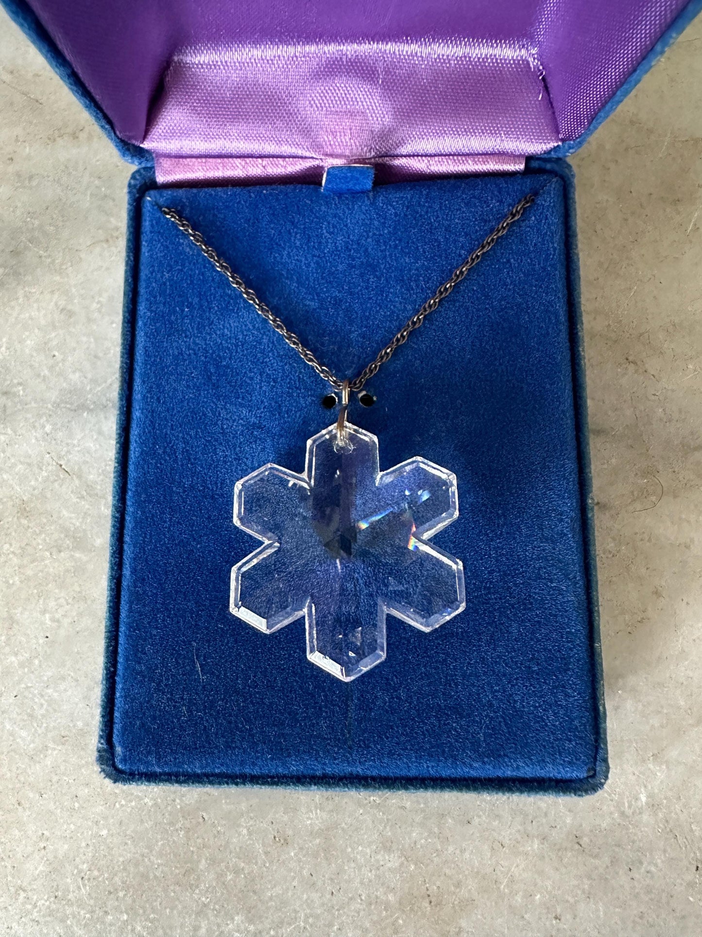 VTG LEONARD Genuine Snowflake Crystal Pendant Sterling Silver 18* Chain NIB
