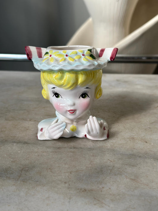 Enesco Japan Girl Head Vase: Vintage Planter, Mantel Decor