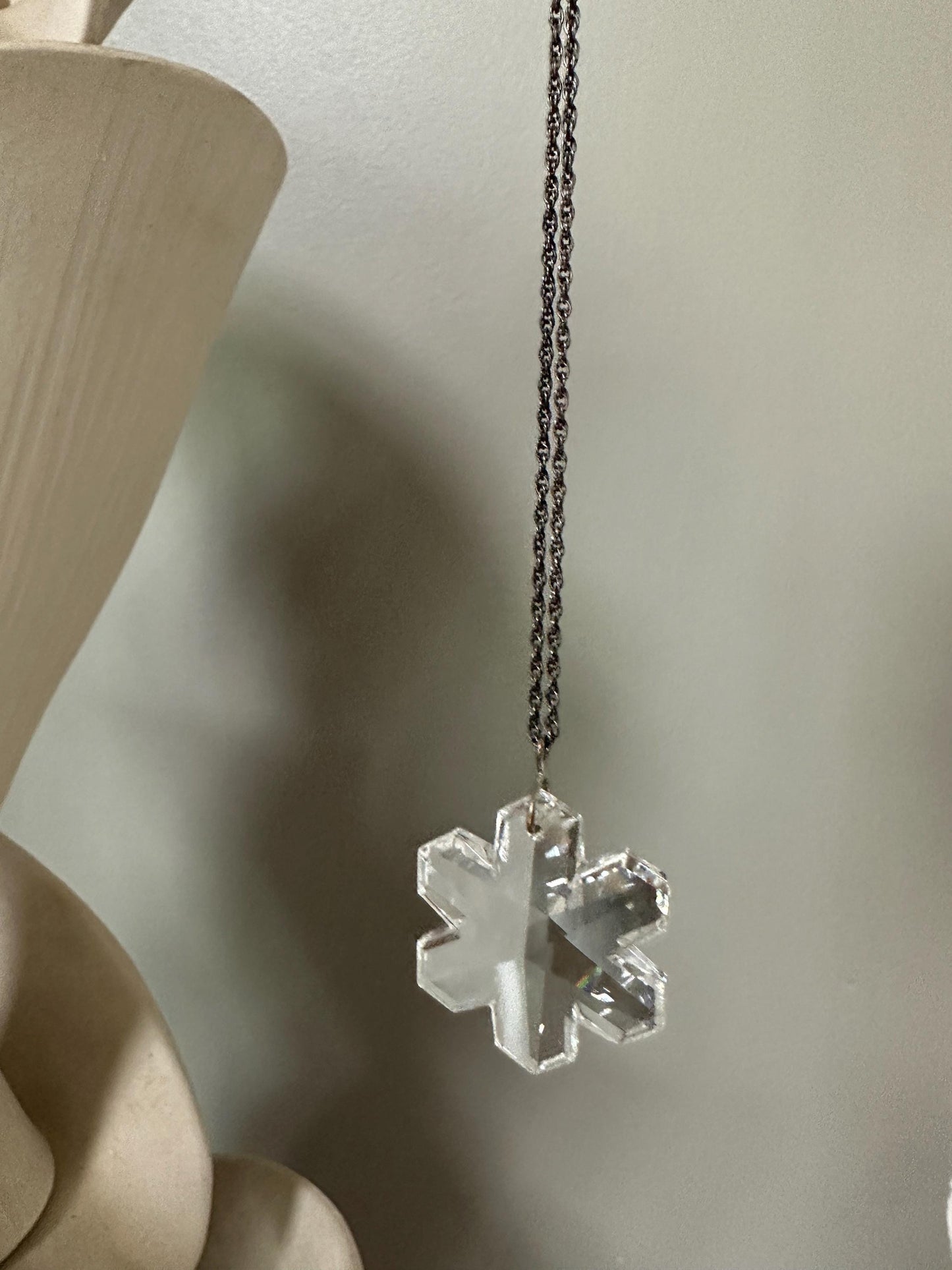 VTG LEONARD Genuine Snowflake Crystal Pendant Sterling Silver 18* Chain NIB