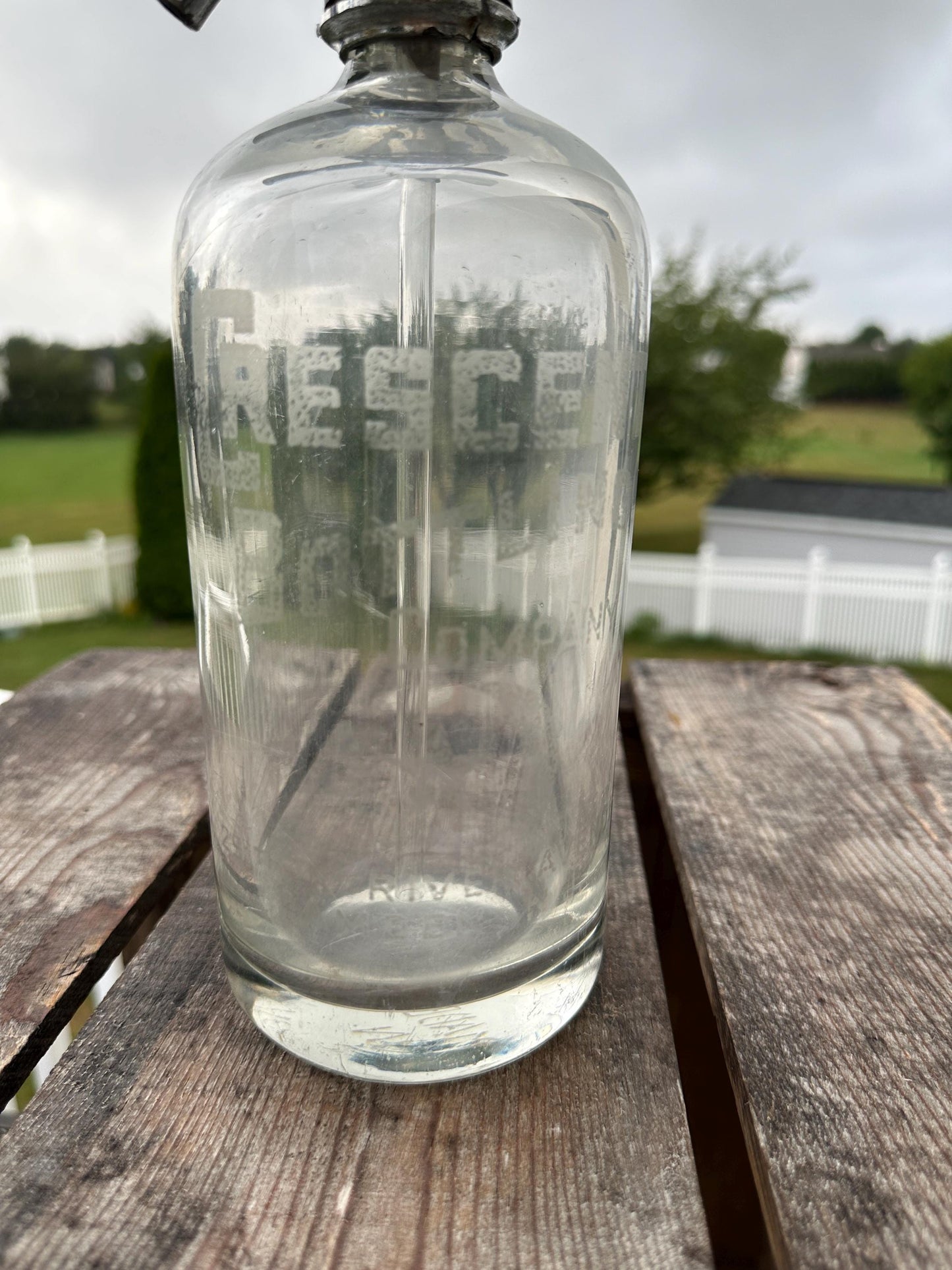 Antique Crescent Bottling Co. Seltzer Bottle: Camden NJ Etched Glass Display