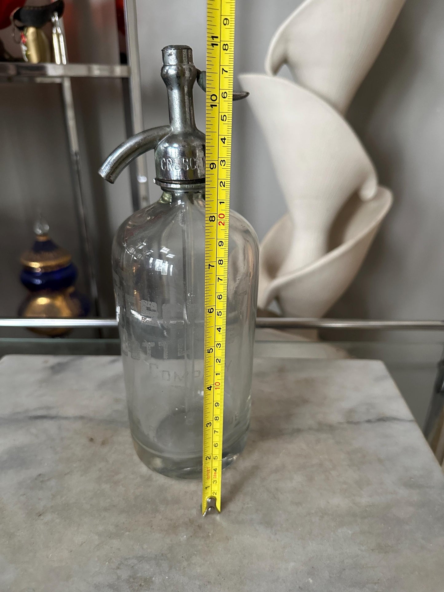 Antique Crescent Bottling Co. Seltzer Bottle: Camden NJ Etched Glass Display