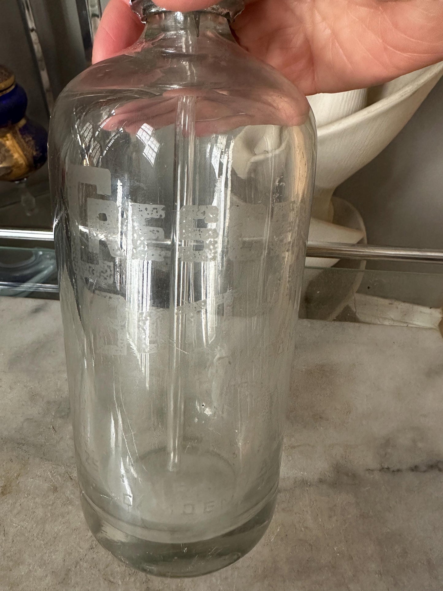 Antique Crescent Bottling Co. Seltzer Bottle: Camden NJ Etched Glass Display