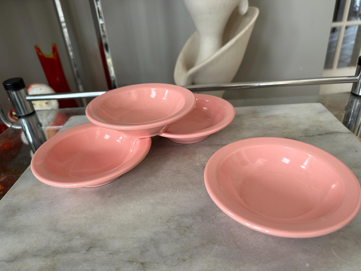 Vintage 5” Boonton Pink Melamine Melmac Bowls 301-5 Made in the USA - Set of 5