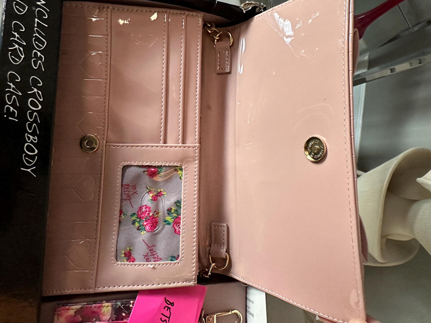 NWT Betsey Johnson Blush Patent Crossbody Bag w/Hearts & Cardholder Set MSRP-98 Dollars