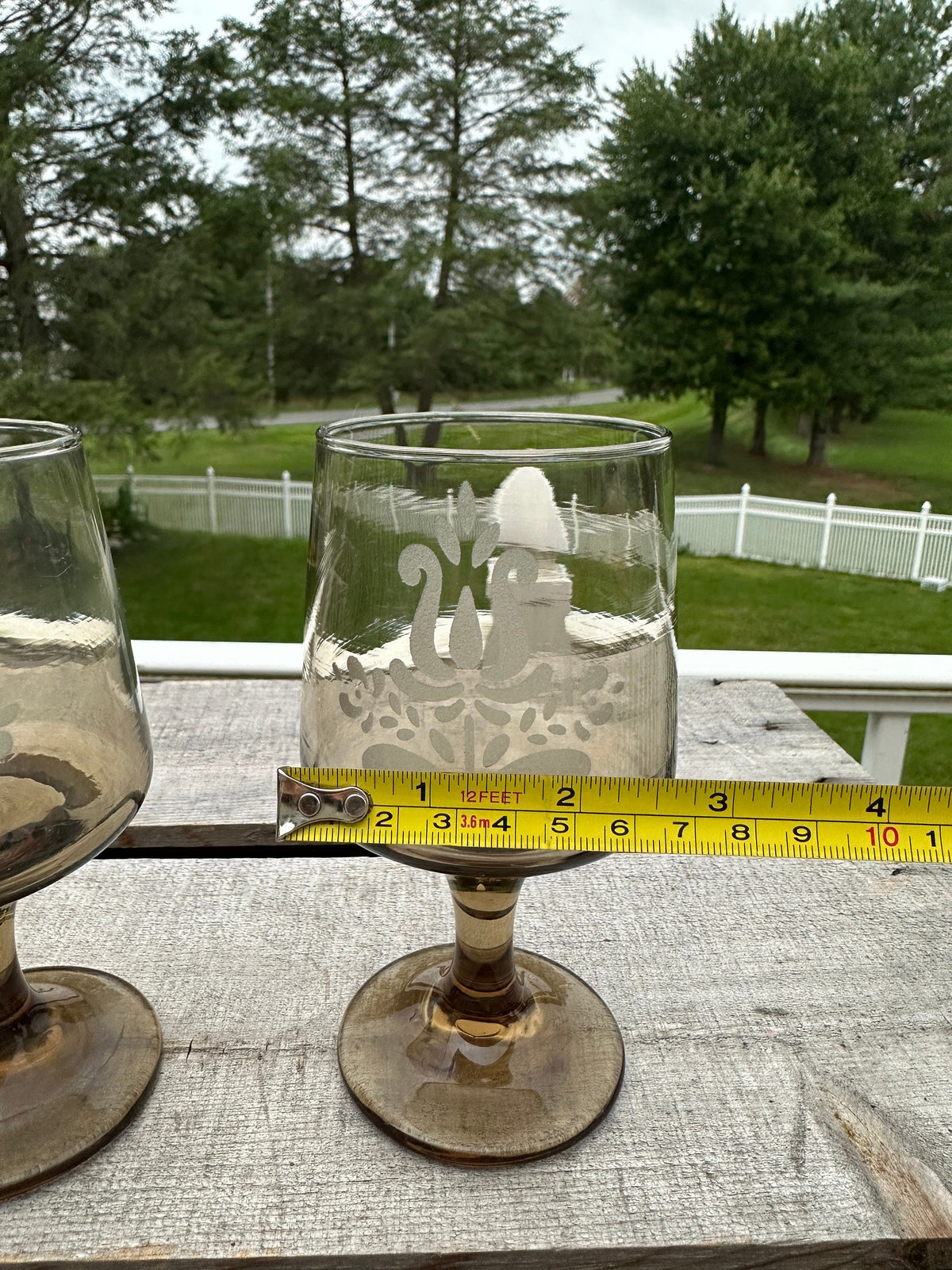 Set of 2 - Pfaltzgraff Midcentury Glass  Smoked Glass 'Village' Pattern Goblets, 10 Ounce Capacity.