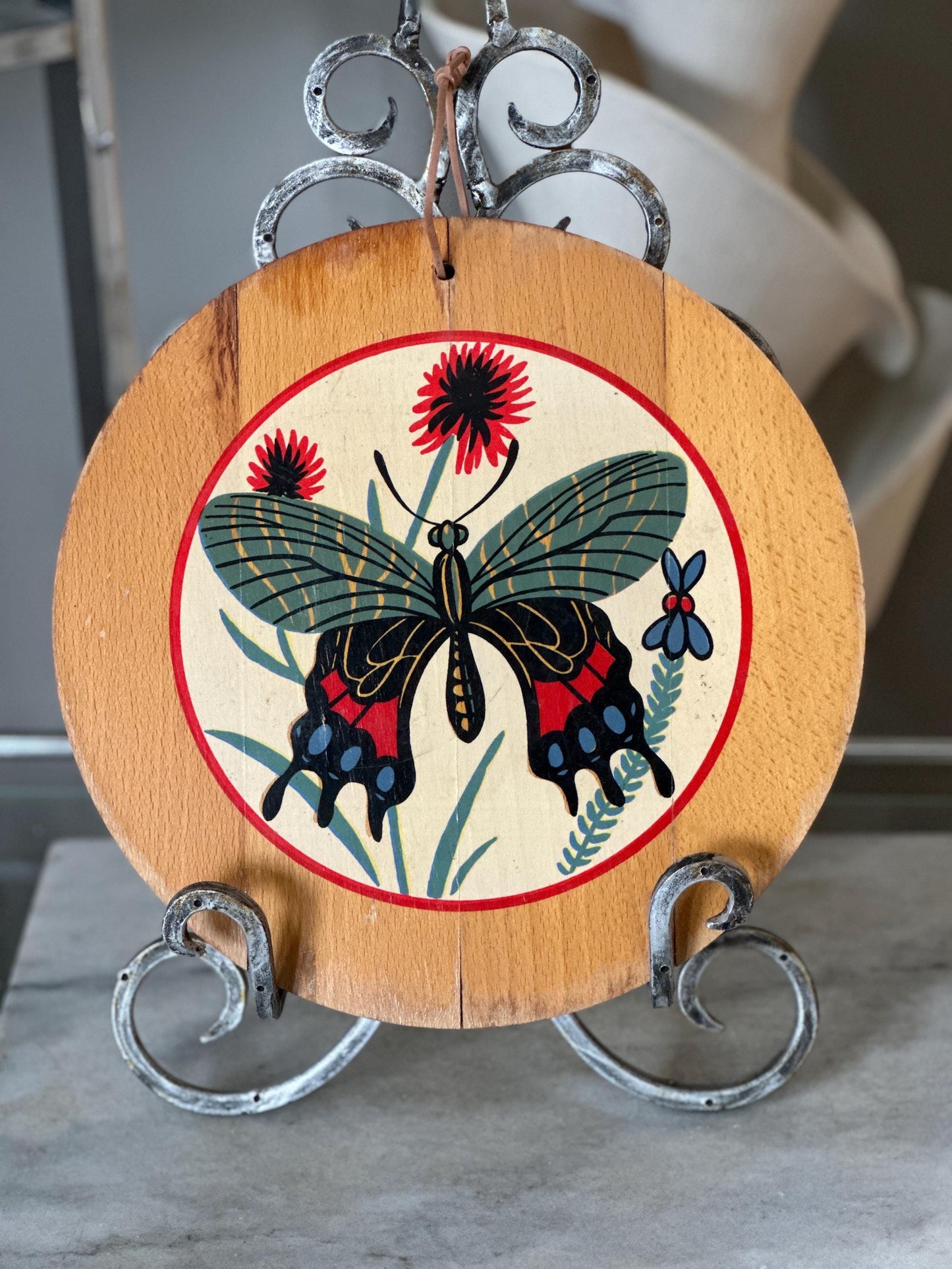 Hand-Painted Butterfly Wood Wall Art: Rustic Floral Decor