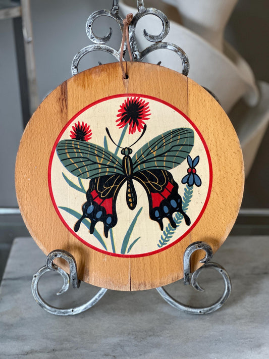 Hand-Painted Butterfly Wood Wall Art: Rustic Floral Decor