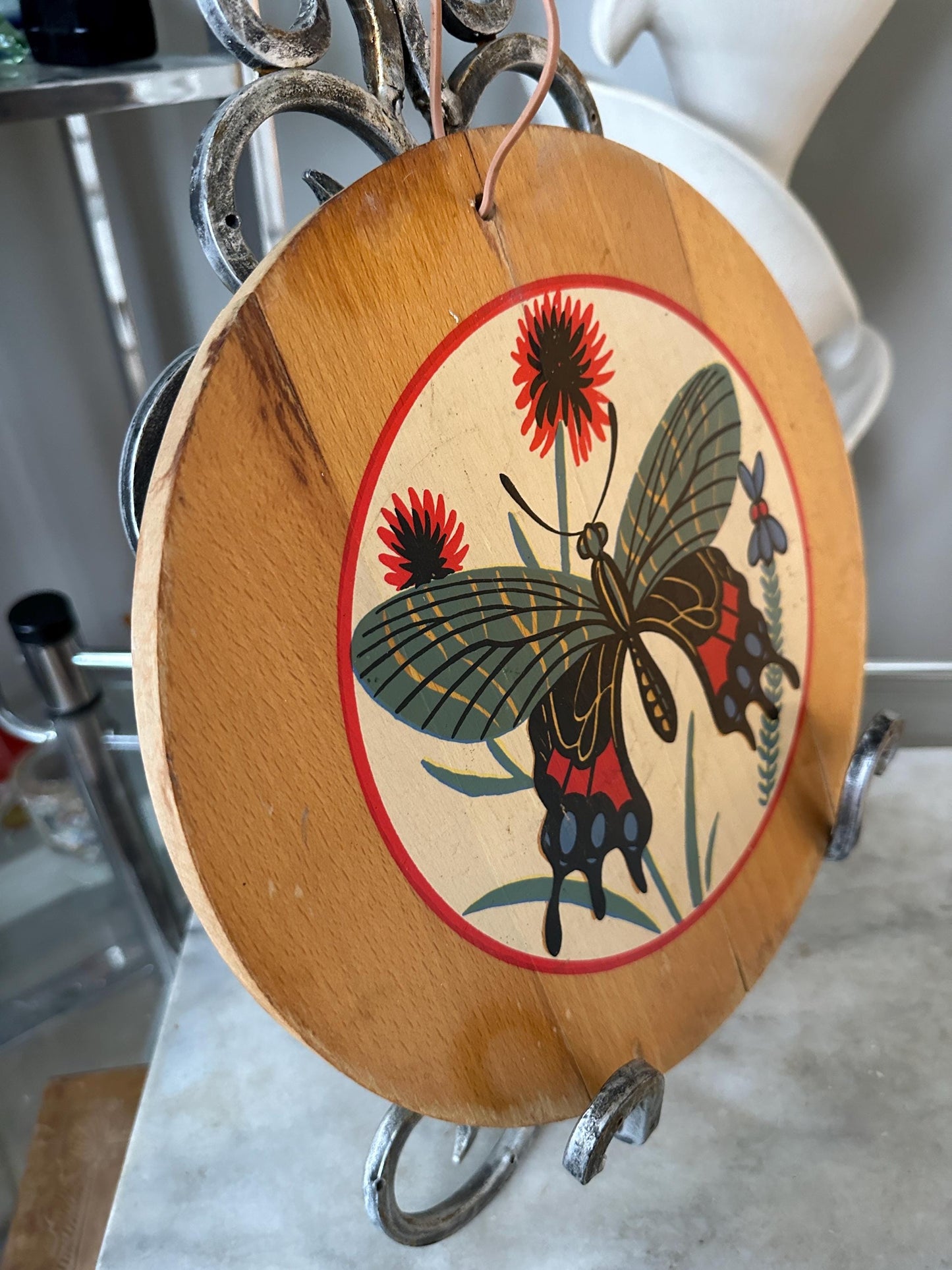 Hand-Painted Butterfly Wood Wall Art: Rustic Floral Decor