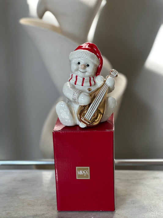 Vintage Mikasa Holiday Elegance Snowman with Lute Figurine | Christmas Collectible Decor | 7” Tall | Original Box Included