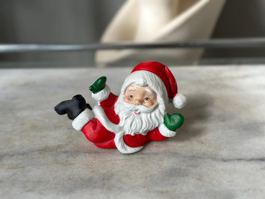 Vintage Ceramic Santa Claus Figurine | Made in Taiwan | 1970s Christmas Decor | Lying Santa | Old World Country Christmas | 5”