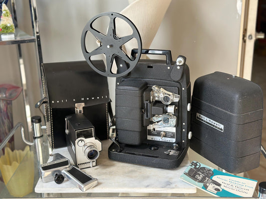 Vintage Bell & Howell Movie Outfit – Model 256 8mm Projector + Zoom Reflex Auto Load Movie Camera – Lighting Kit Included