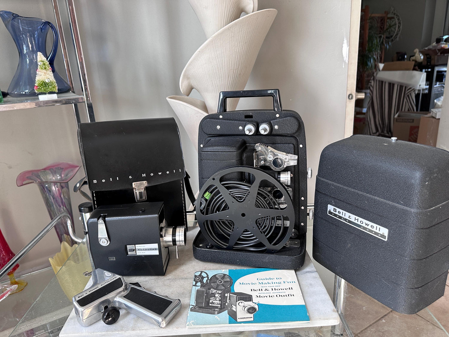 Vintage Bell & Howell Movie Outfit – Model 256 8mm Projector + Zoom Reflex Auto Load Movie Camera – Lighting Kit Included