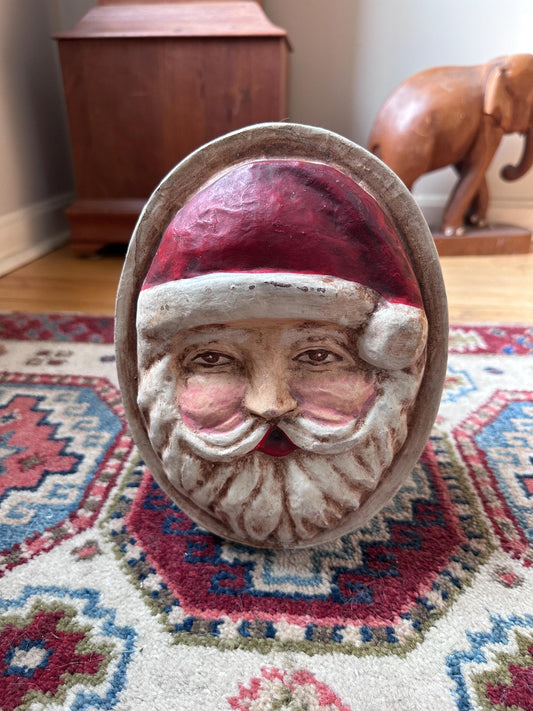 Vintage Paper Mache Santa Claus Pantry Box | Hand-Painted Christmas Storage Box | Handcrafted in the Philippines | Folk Art Holiday Decor
