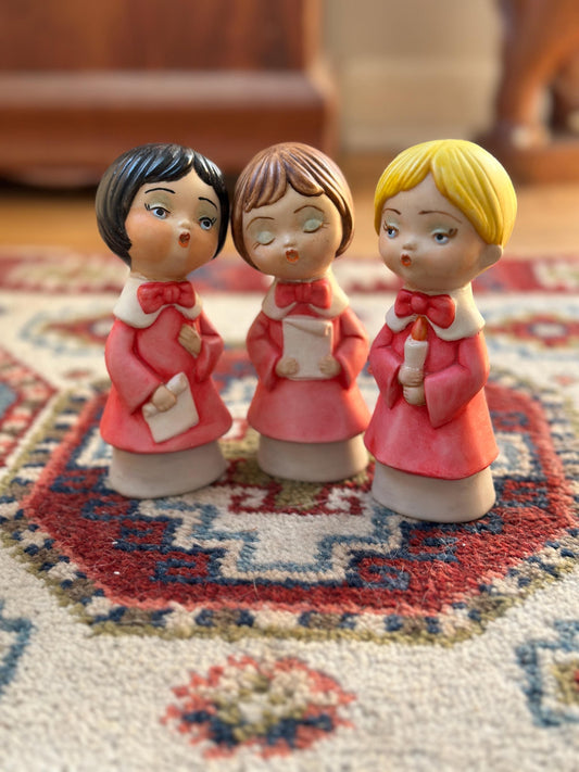 VIntage Choir Girl Figurines Singing Ceramic Christmas Holiday Decor, Kitschy Christmas