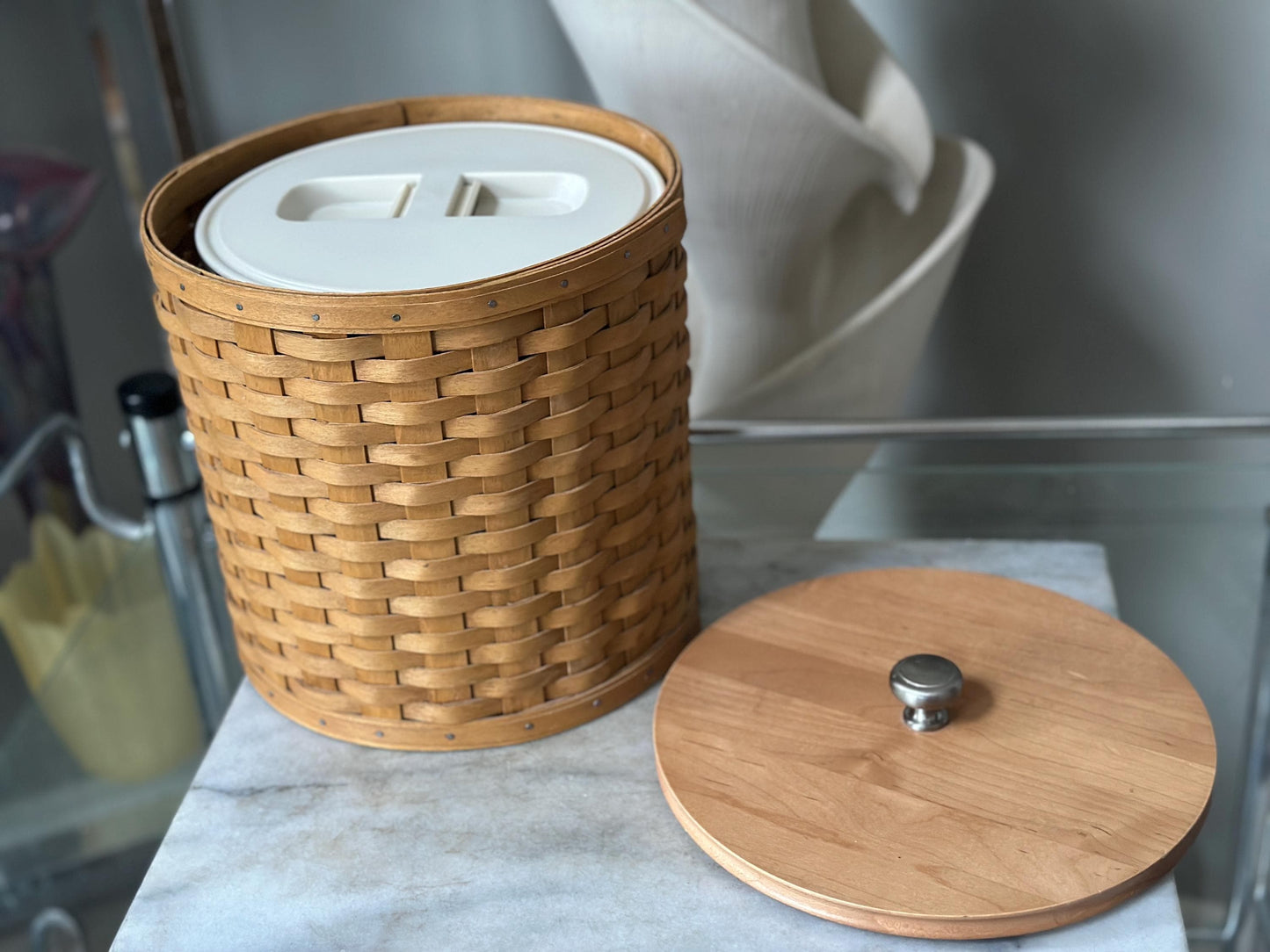Vintage 2003 Longaberger 16-Piece Canister Basket Set with Wooden Lids +  Protectors | Signed & Dated | Original Pamphlets Included