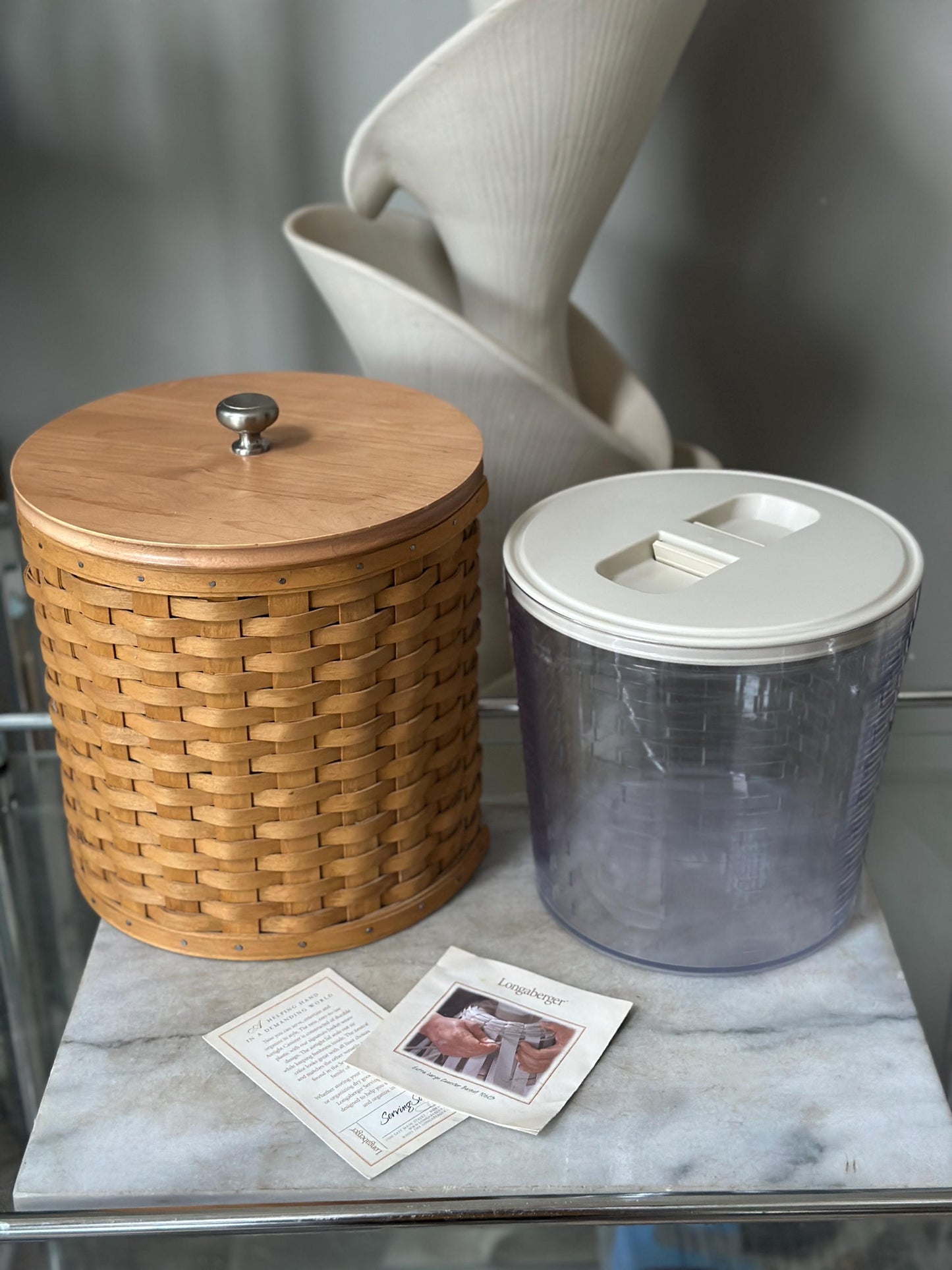 Vintage 2003 Longaberger 16-Piece Canister Basket Set with Wooden Lids +  Protectors | Signed & Dated | Original Pamphlets Included